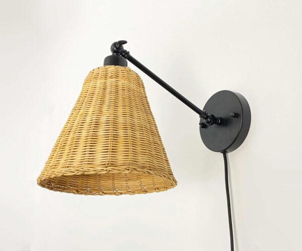 Adjustable Rustic Rattan Wall Sconce Lamp